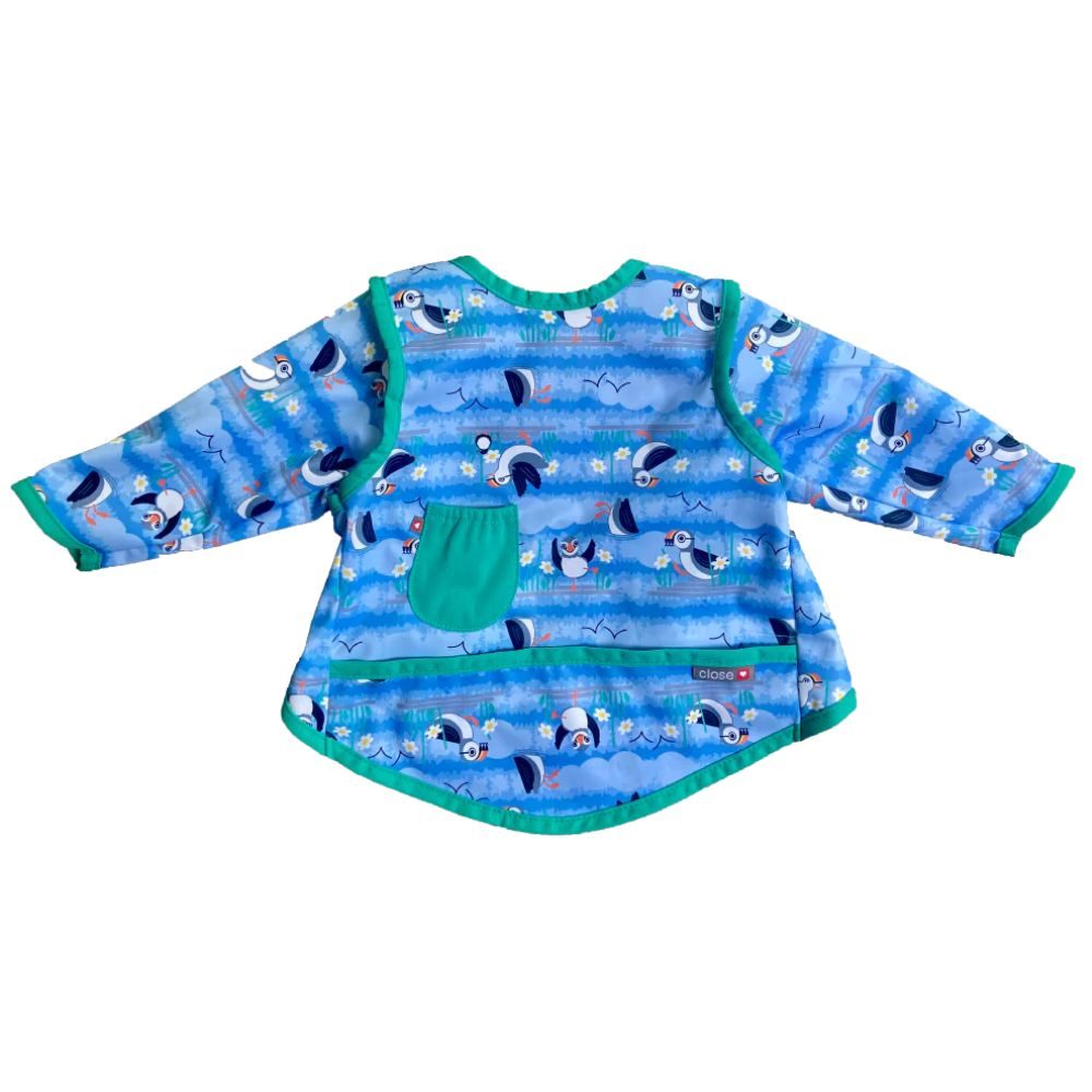 Imagen de Babero bebé "Blue Puffin" impermeable con mangas