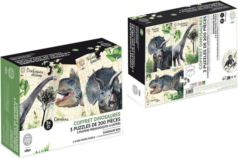 Imagen de Caja de 3 puzzles y carteles de dinosaurios - Vilac