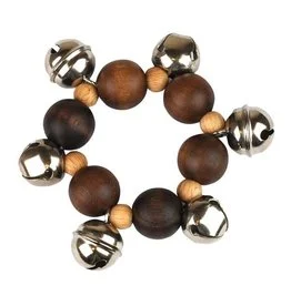 Imagen de Pulsera de bolas de madera oscura y cascabeles