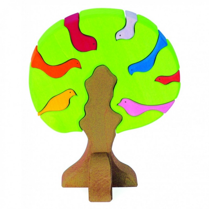Imagen de Puzzle de madera Arbol y pájaros de colores